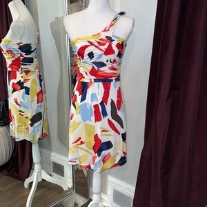 BCBGMaxAzria One Shoulder Print Mini Dress Size Small